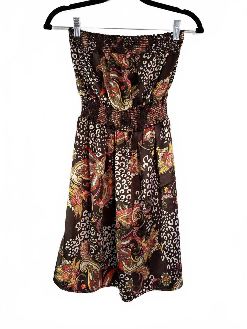Vtg Wet Seal Tube Dress Womens Size M Brown Multicolor Paisley Floral Boho
